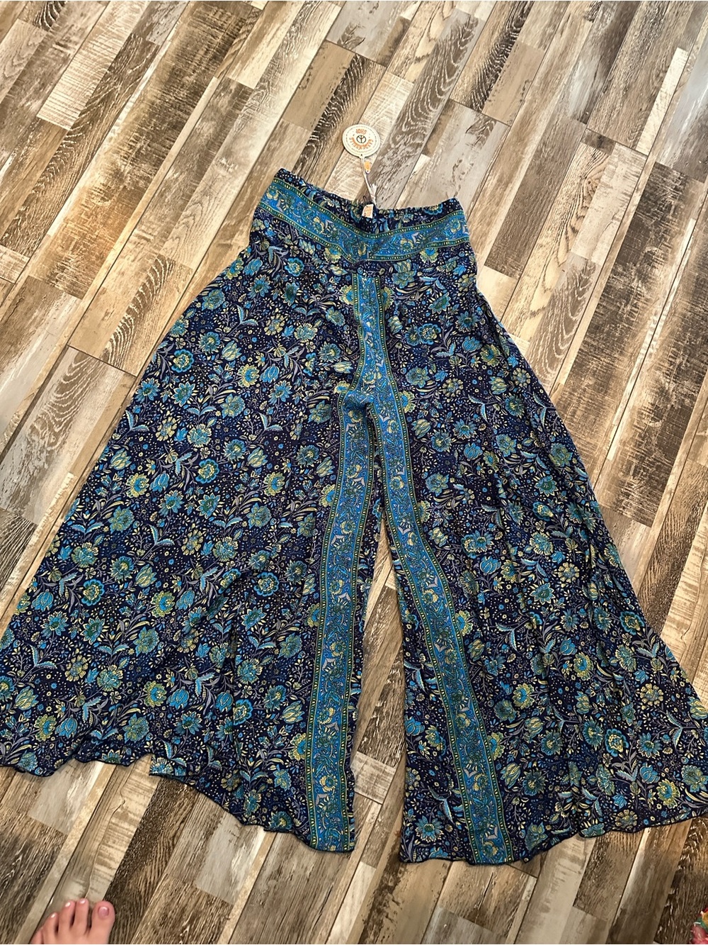 Boho Wide-Leg Floral Pants in Navy and Teal